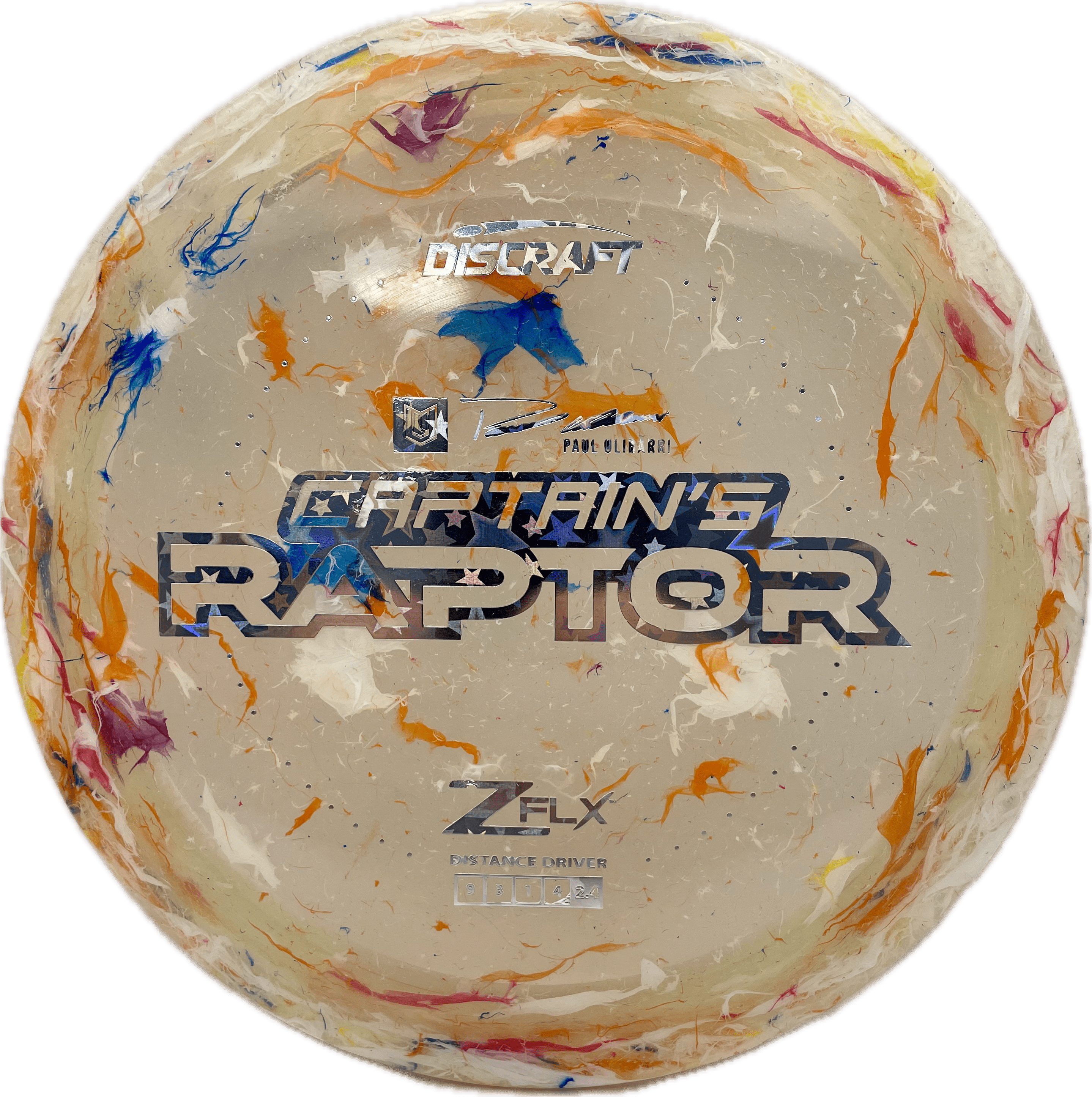 Discraft Disc Discraft Captain's Raptor, JB Z Flx, 173-174, JB White/Orange, Silver Stars