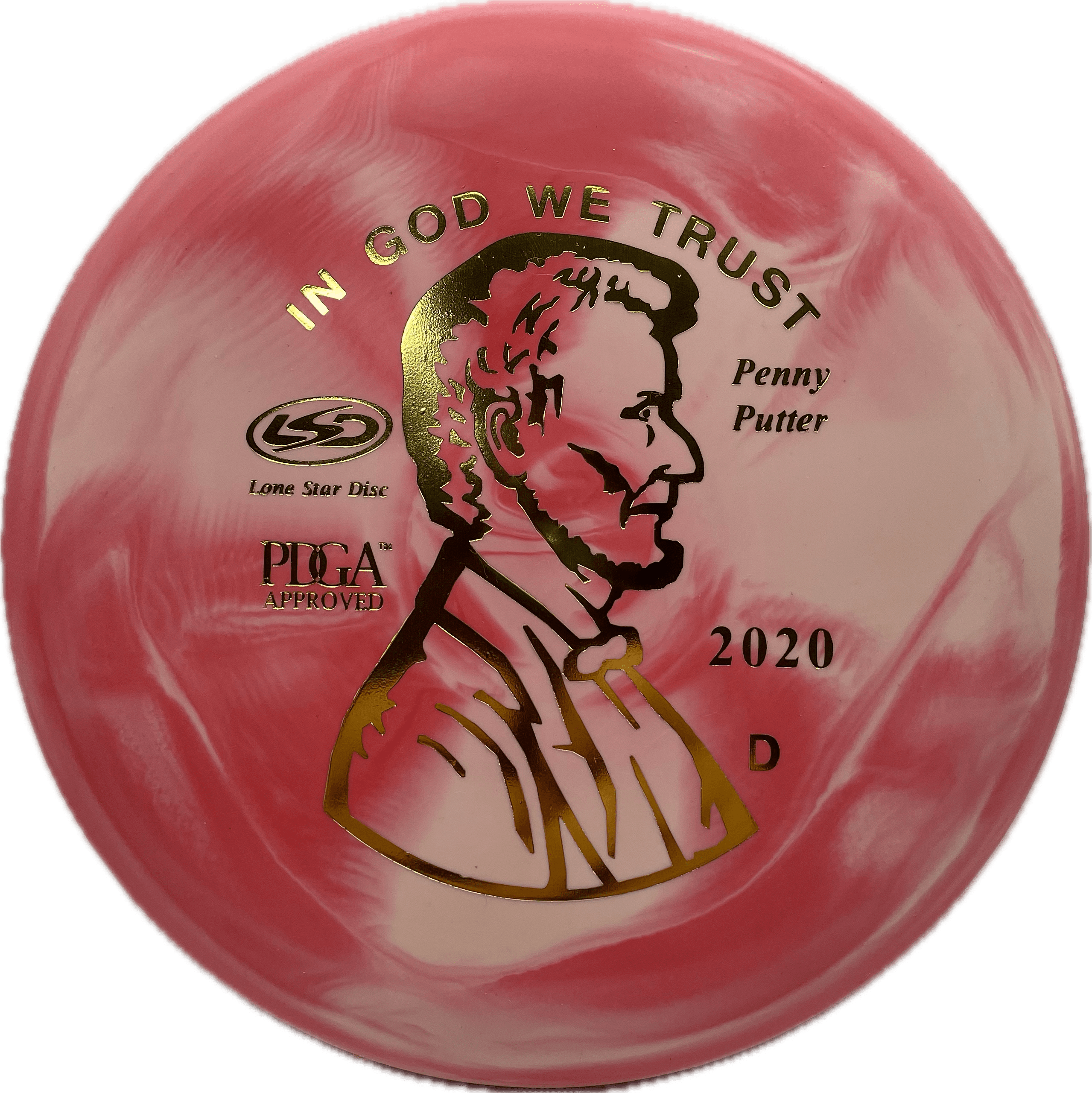 Lone Star Discs Disc Lone Star Penny Putter, V1, 174, Red/White Swirl, Gold Metallic