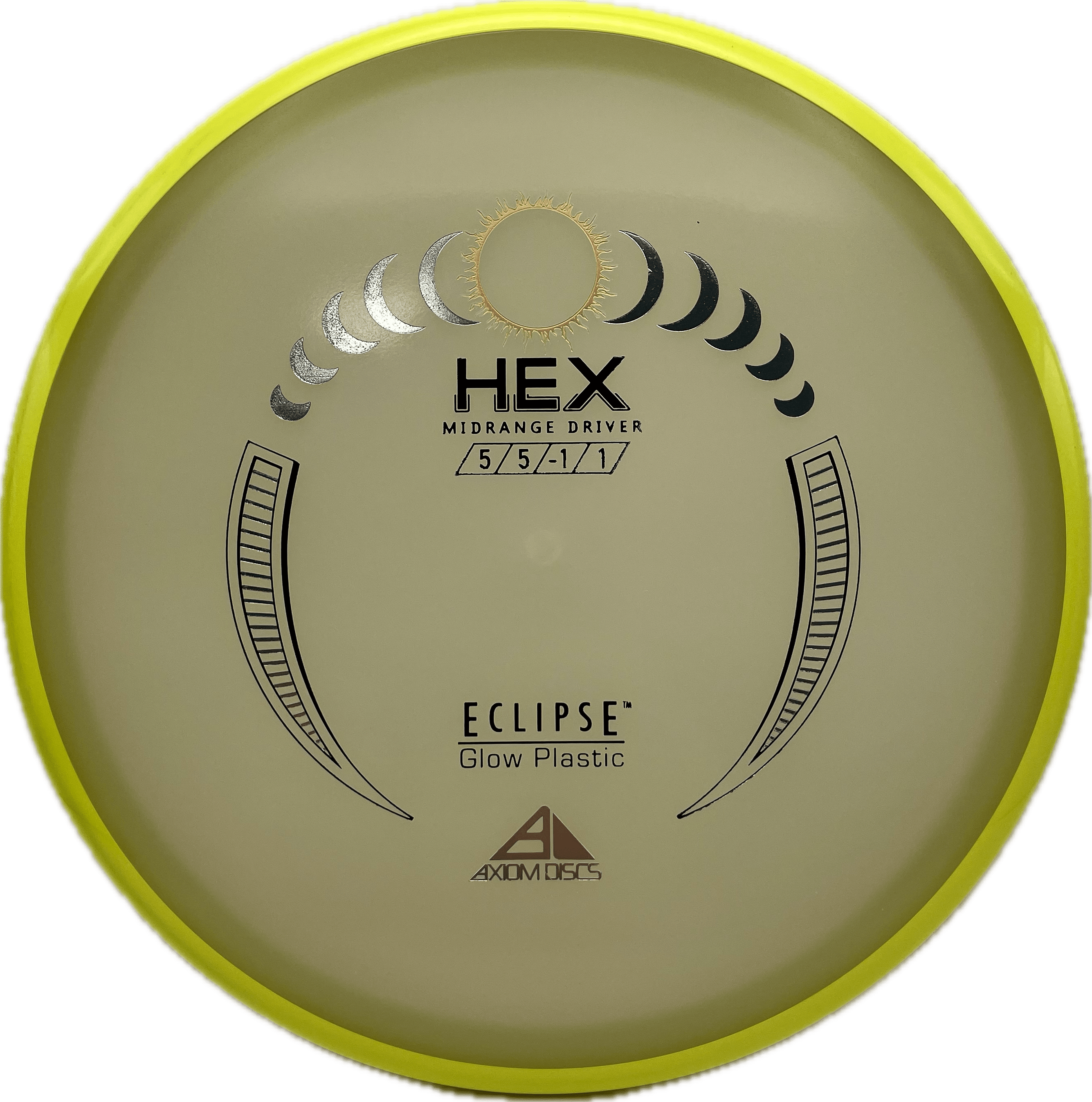 Overthrow Disc Golf Disc Axiom Hex, Eclipse, 176-178, Clear, Dayglow Yellow Rim