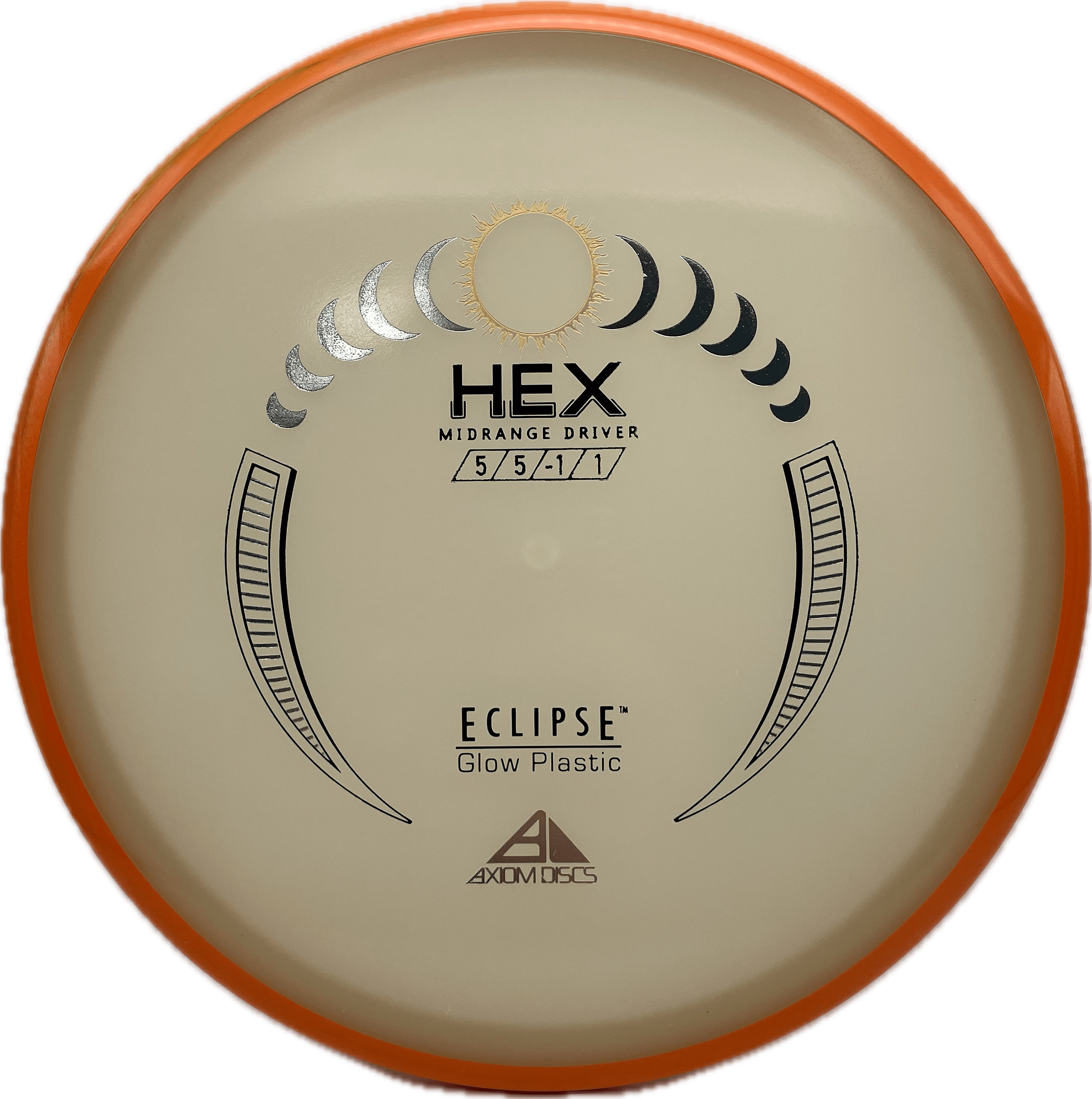 Overthrow Disc Golf Disc Axiom Hex, Eclipse, 176-178, Clear, Orange Rim