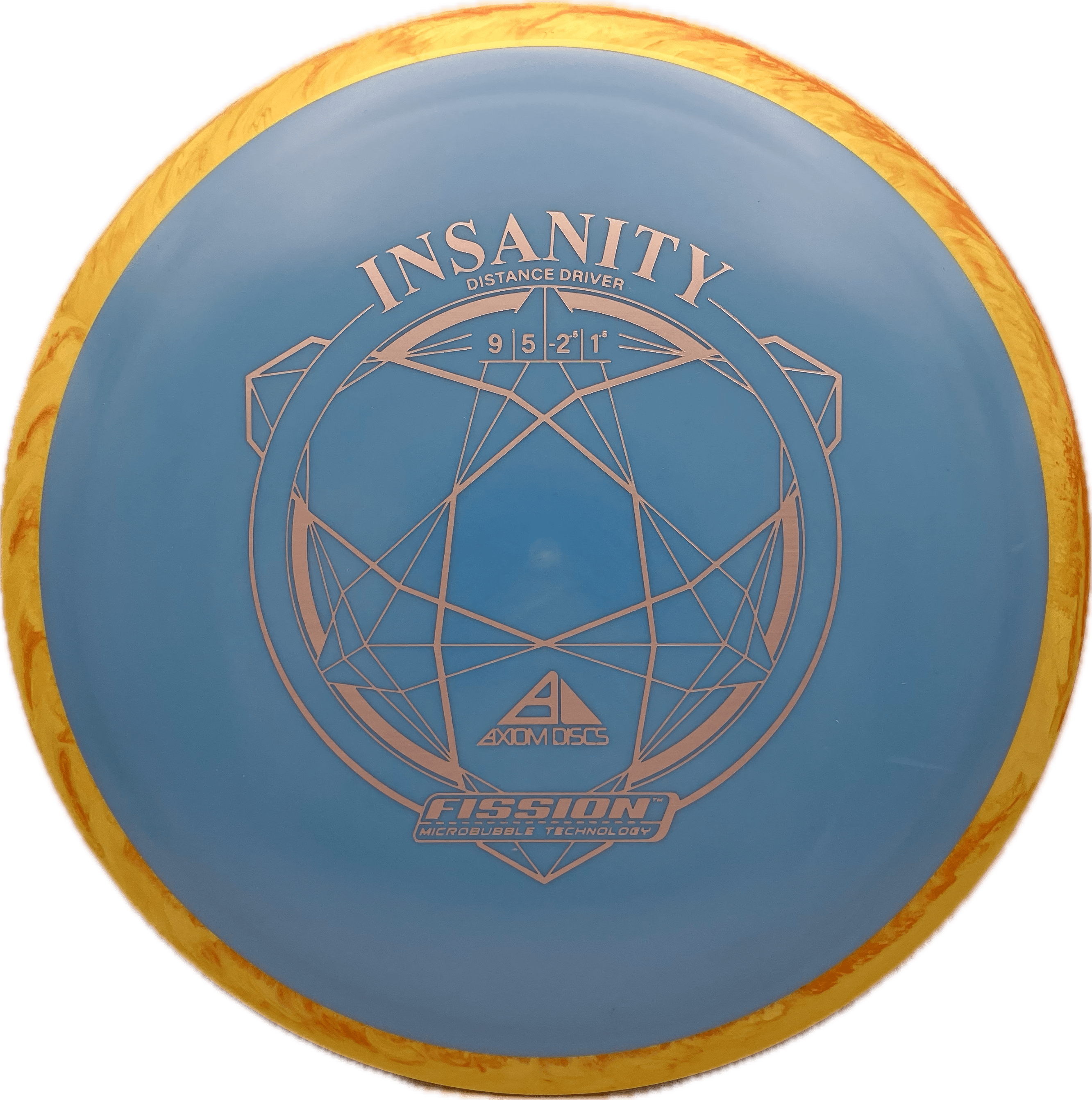 Overthrow Disc Golf Disc Axiom Insanity, Fission, 166, Bright Blue, Green/Orange Swirl Rim