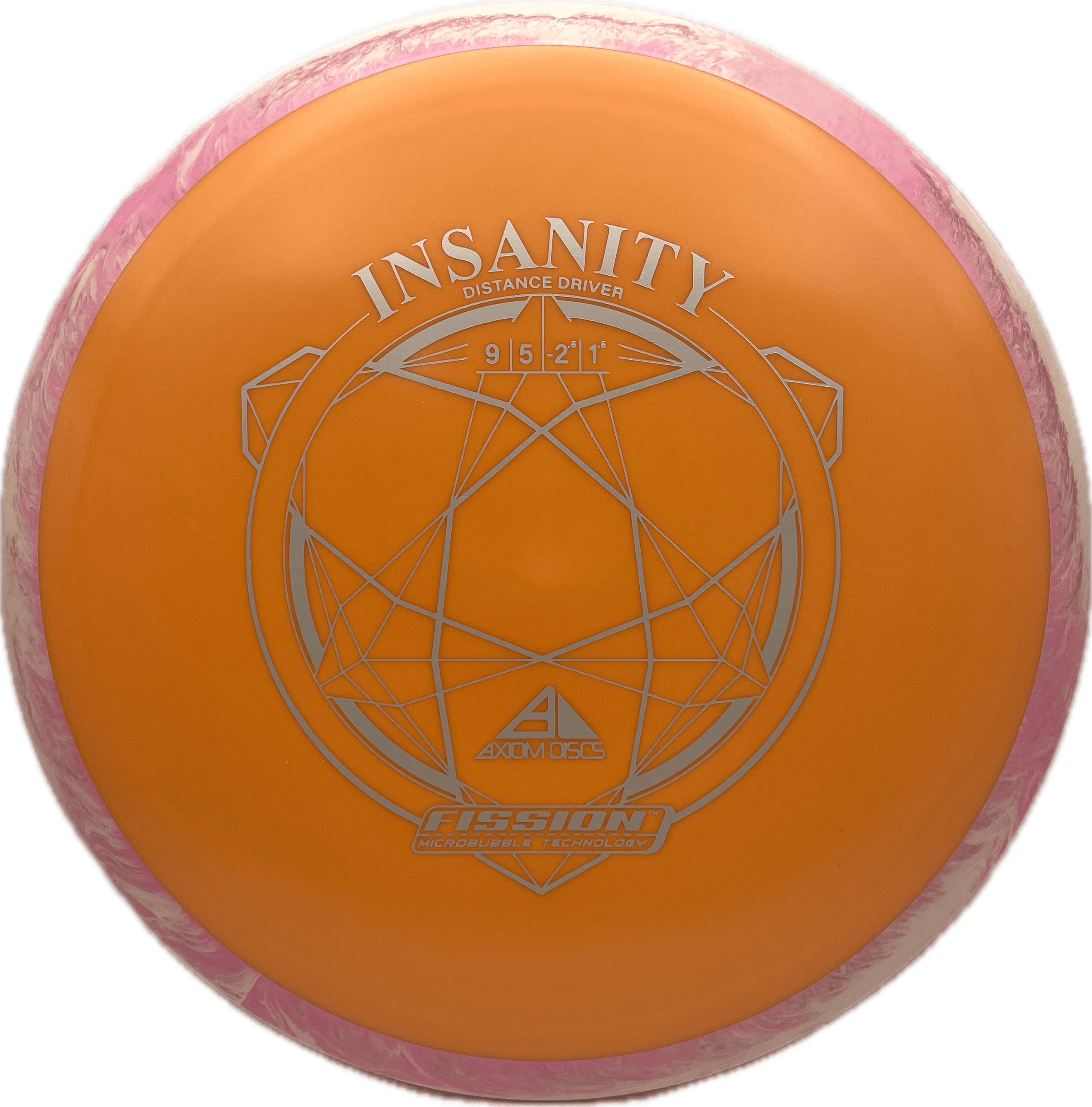 Overthrow Disc Golf Disc Axiom Insanity, Fission, 168, Orange, Pink/White Swirl Rim