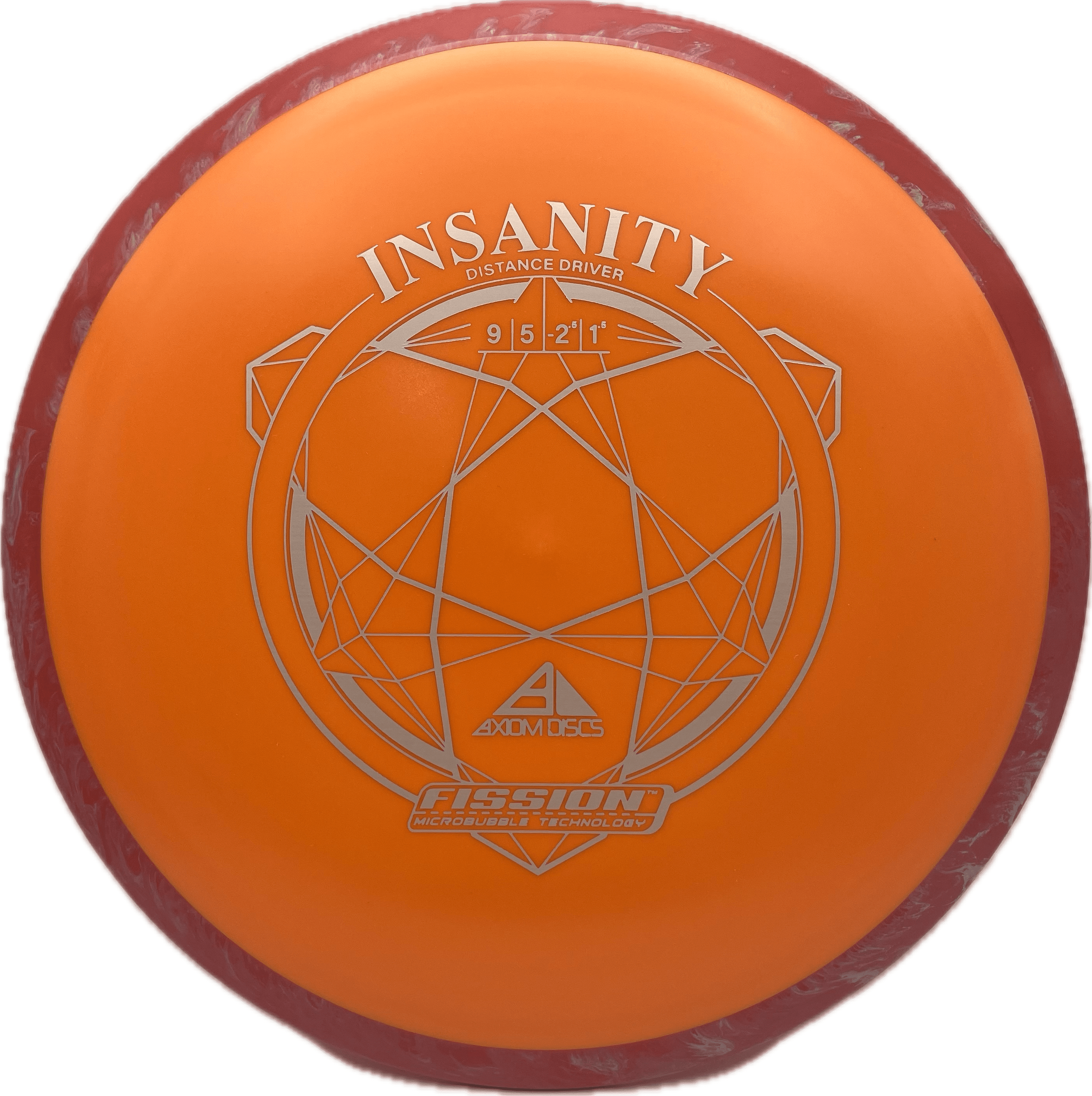Overthrow Disc Golf Disc Axiom Insanity, Fission, 168, Orange, Red/Grey Swirl Rim