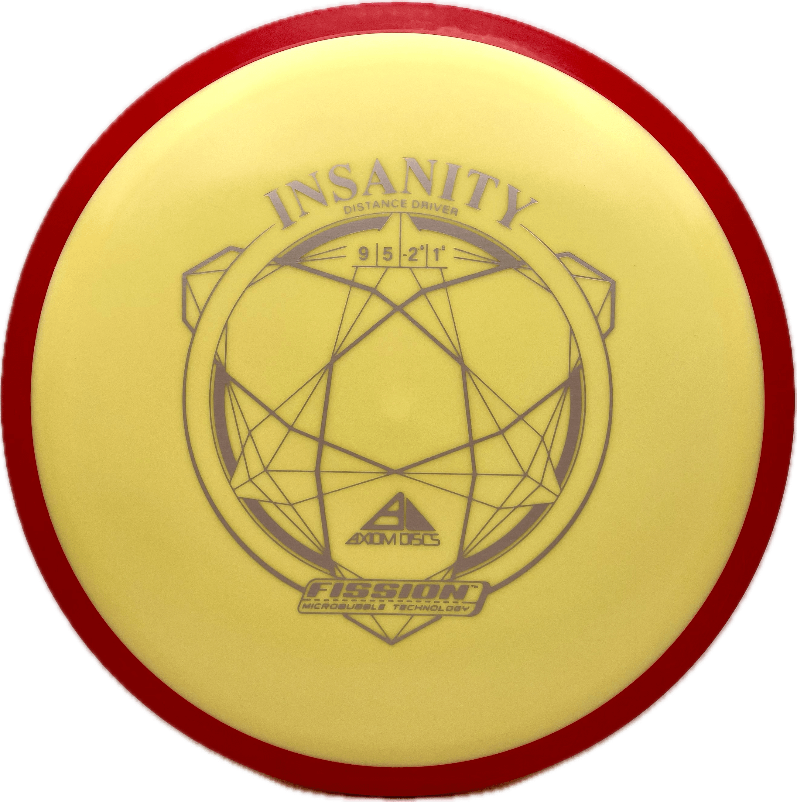 Overthrow Disc Golf Disc Axiom Insanity, Fission, 168, Yellow, Red Rim