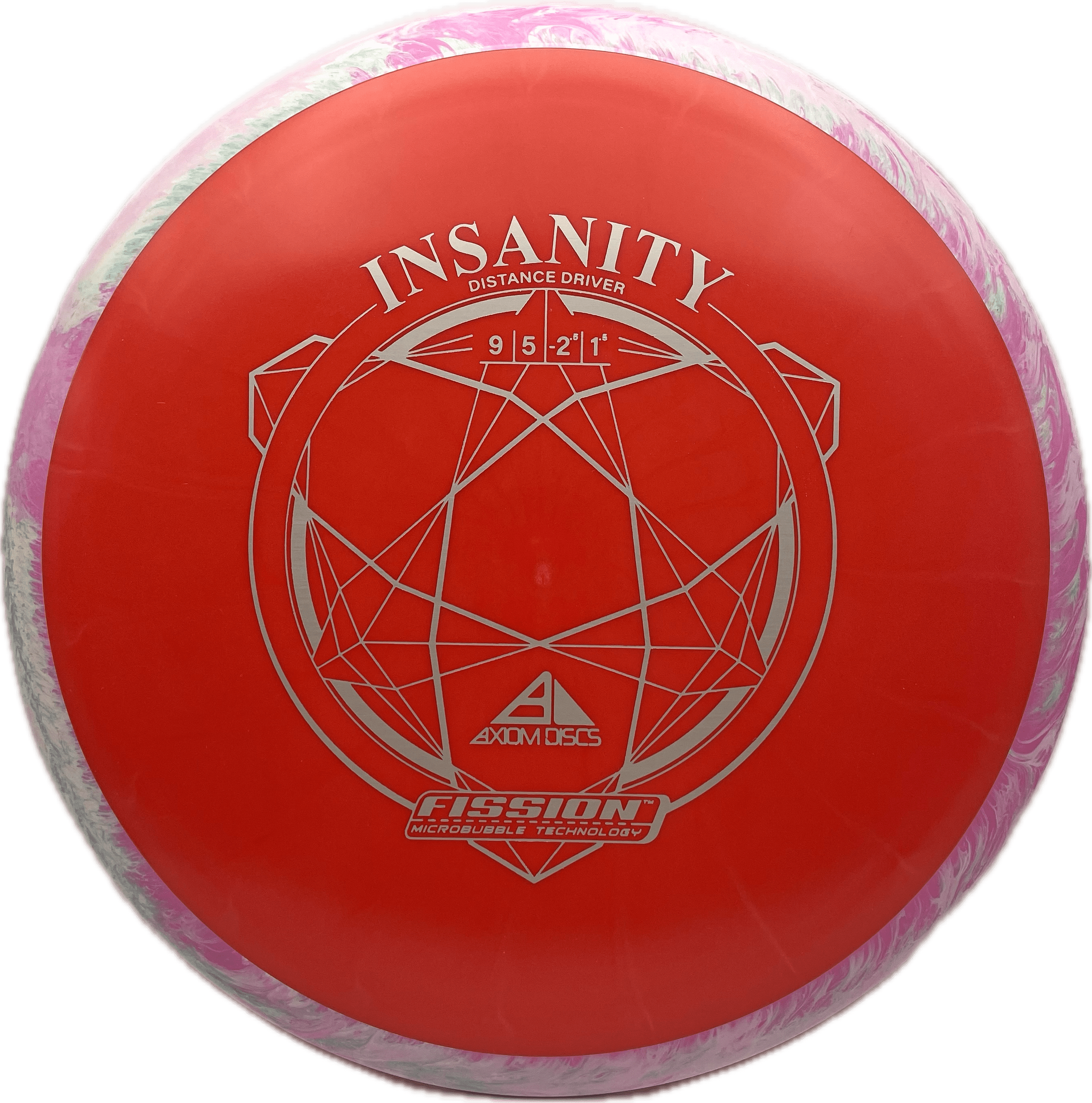 Overthrow Disc Golf Disc Axiom Insanity, Fission, 169, Red, Pink/Seafoam Swirl
