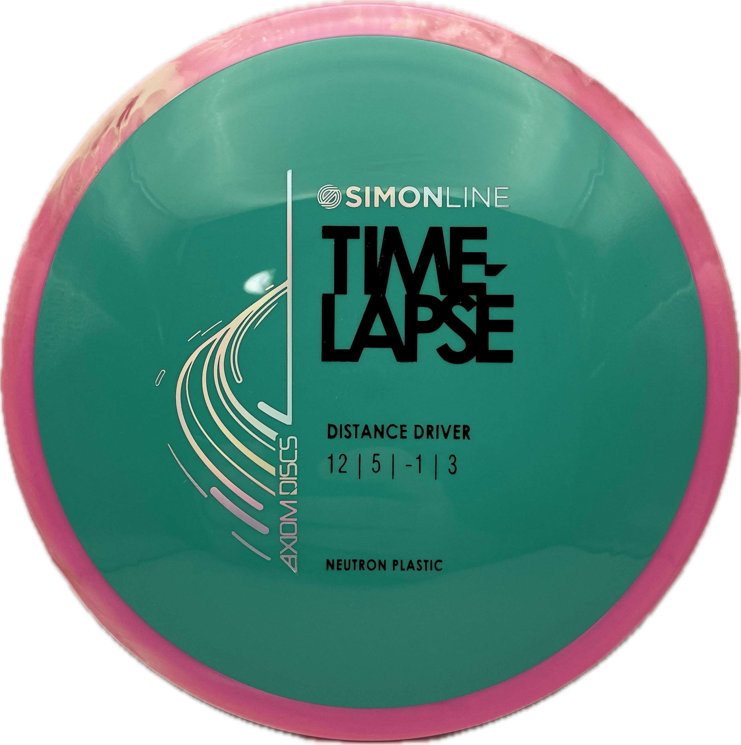 Overthrow Disc Golf Disc Axiom Time-Lapse, Neutron, 173, Seafoam, Pink Swirl Rim