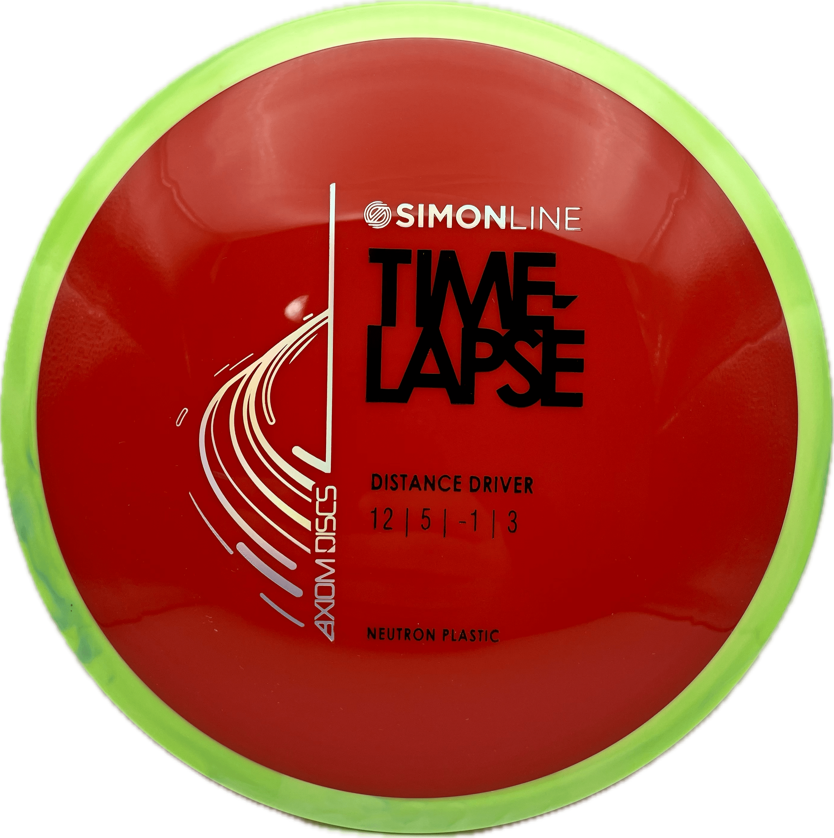 Overthrow Disc Golf Disc Axiom Time-Lapse, Neutron, 174, Red, Green Swirl Rim