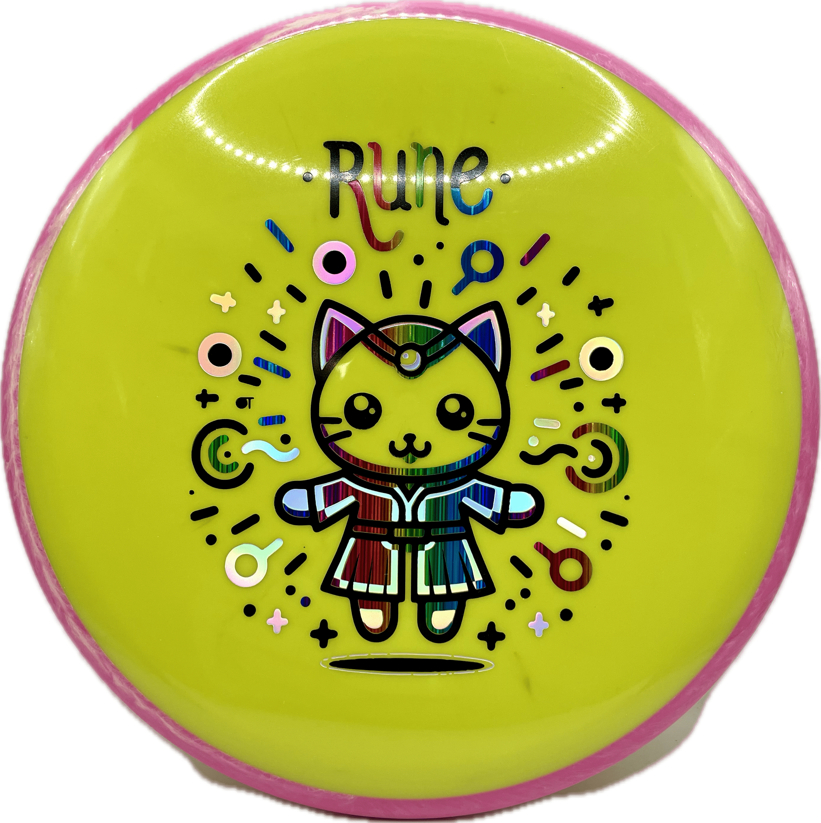 Overthrow Disc Golf Disc Neutron - 176-179 - Bright Yellow Custom OT Axiom Neutron Hex "Rune" Stamp