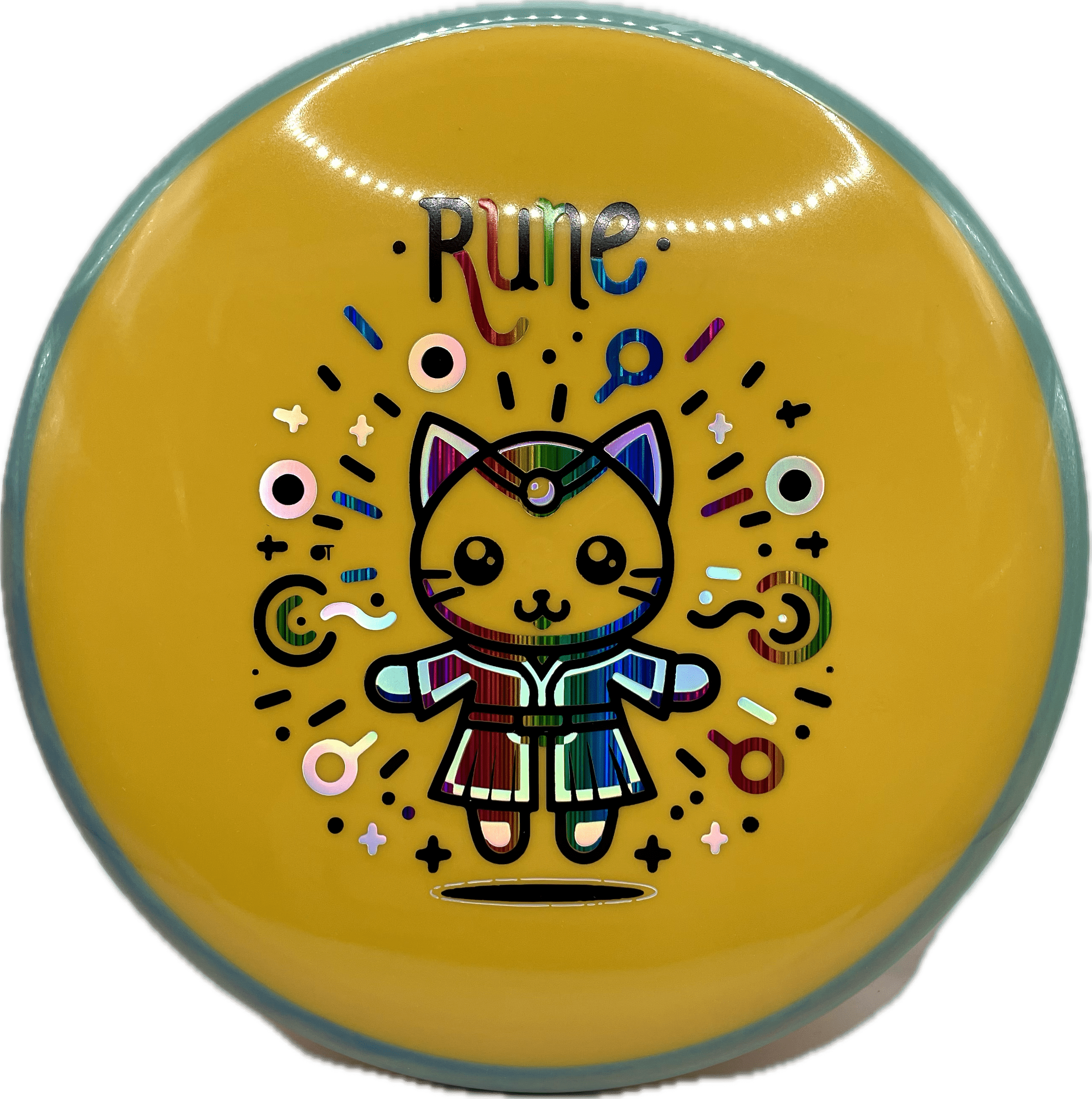 Overthrow Disc Golf Disc Neutron - 176-179 - Honey Yellow Custom OT Axiom Neutron Hex "Rune" Stamp