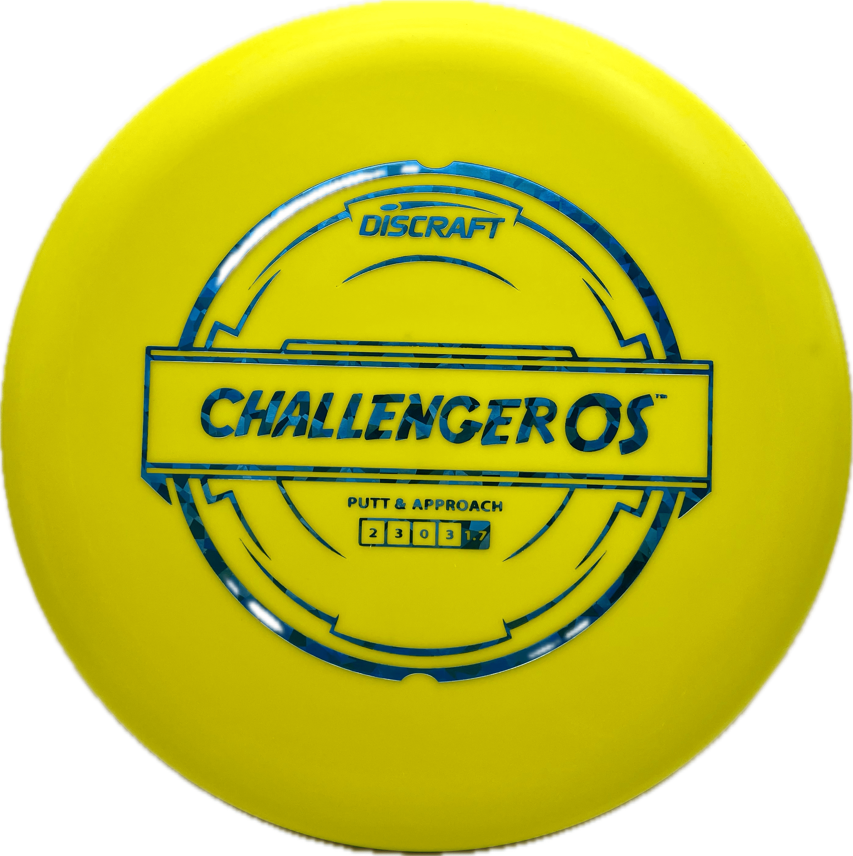 Overthrow Disc Golf Disc Discraft Challenger OS, Putter Line, 170-172, Yellow, Blue Shatter
