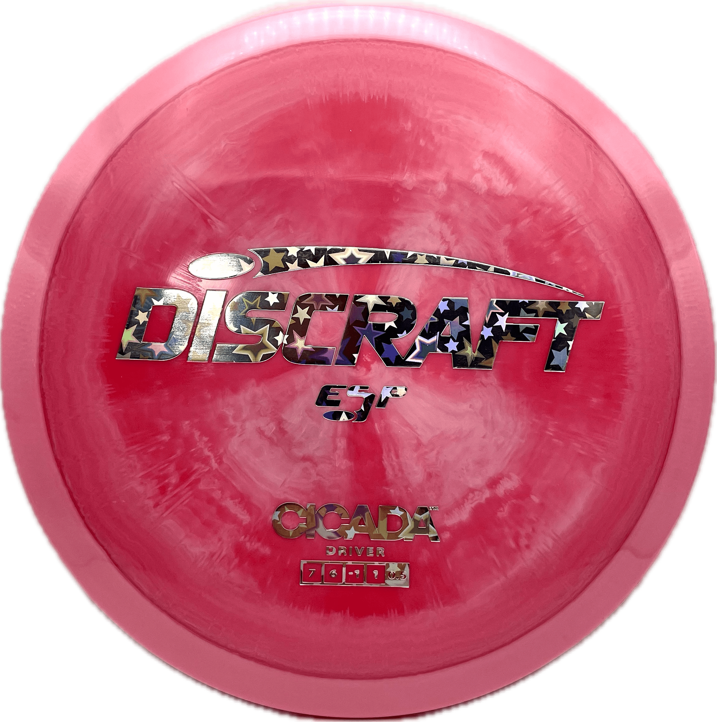 Overthrow Disc Golf Disc Discraft Cicada, ESP, 175-176, Dark Pink Fade, Silver Stars