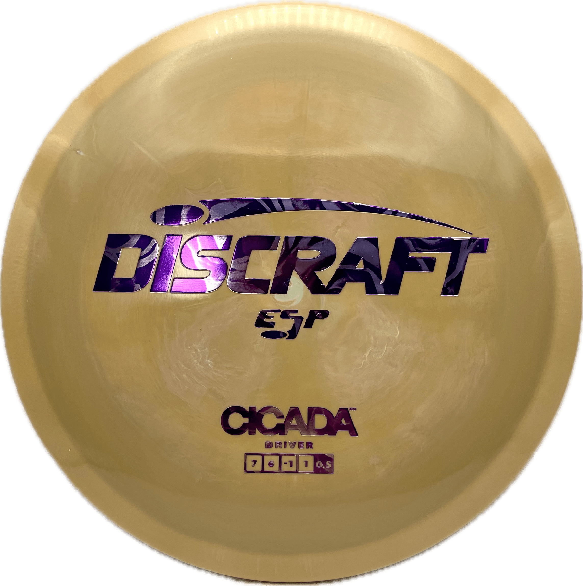 Overthrow Disc Golf Disc Discraft Cicada, ESP, 175-176, Tan, Purple Rose Print