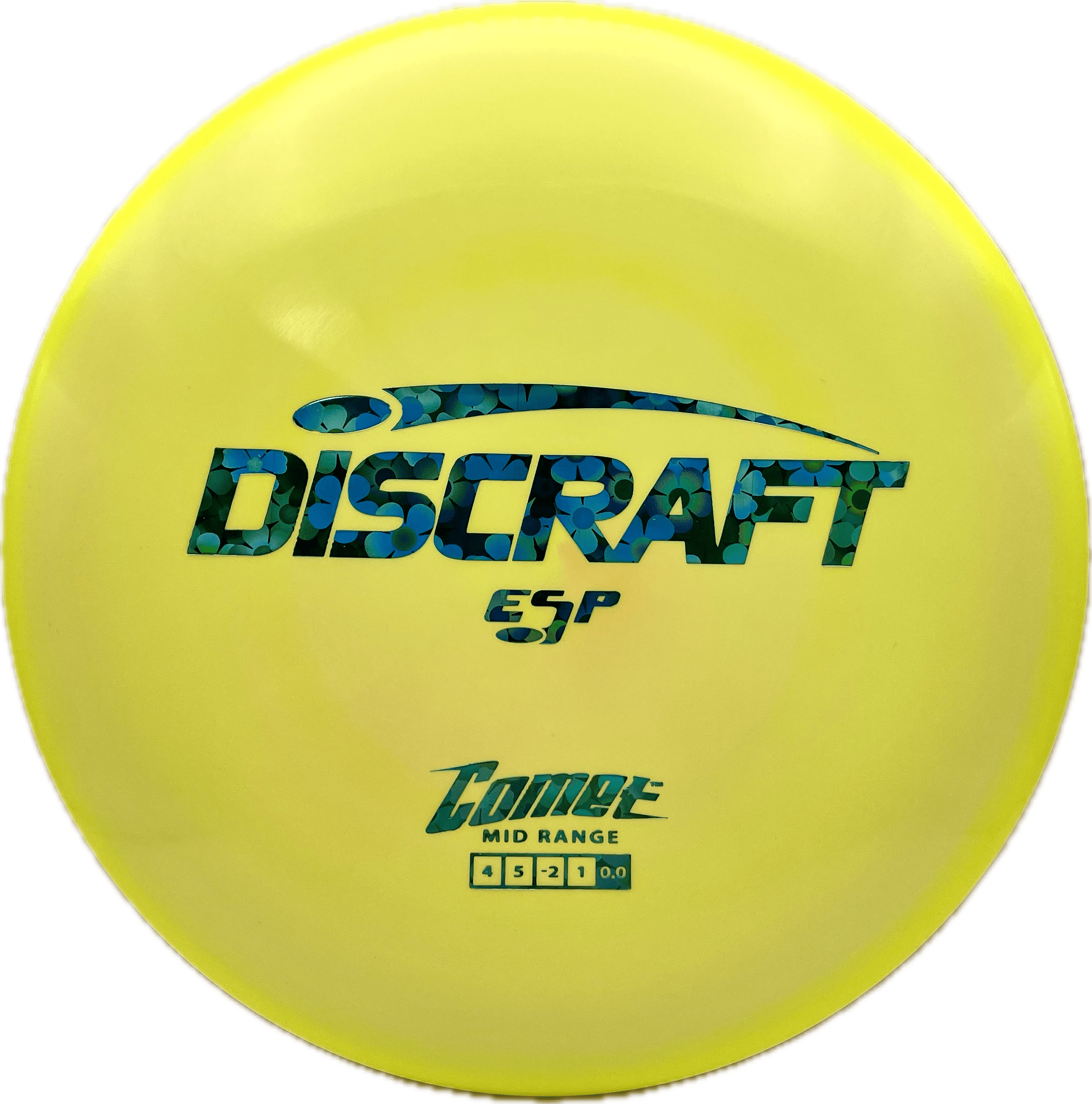 Overthrow Disc Golf Disc Discraft Comet, ESP, 177+, Dayglow Yellow, Blue Flowers