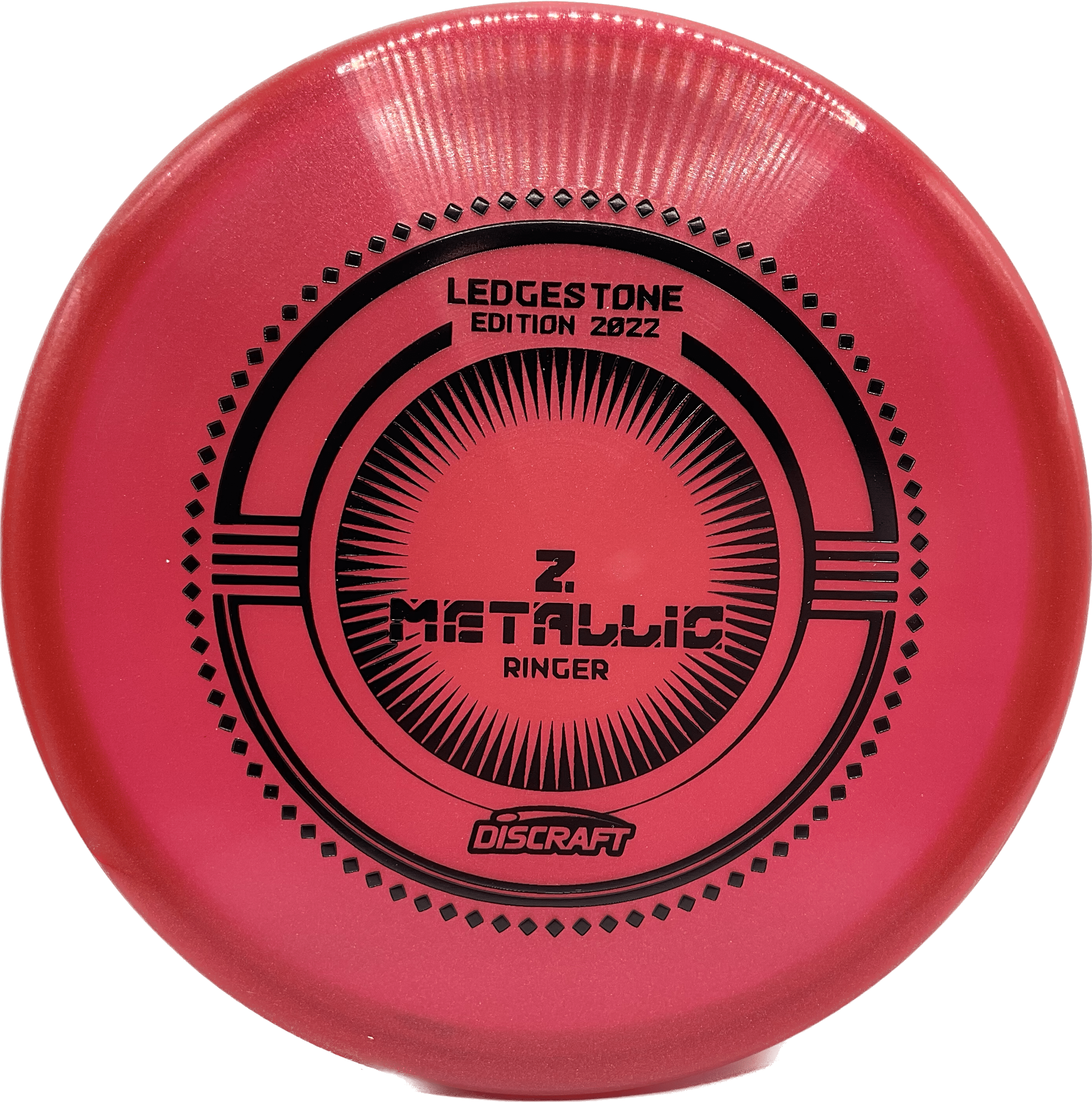 Overthrow Disc Golf Disc Discraft Ringer, Z Metallic, 173-174, Red, Black Matte