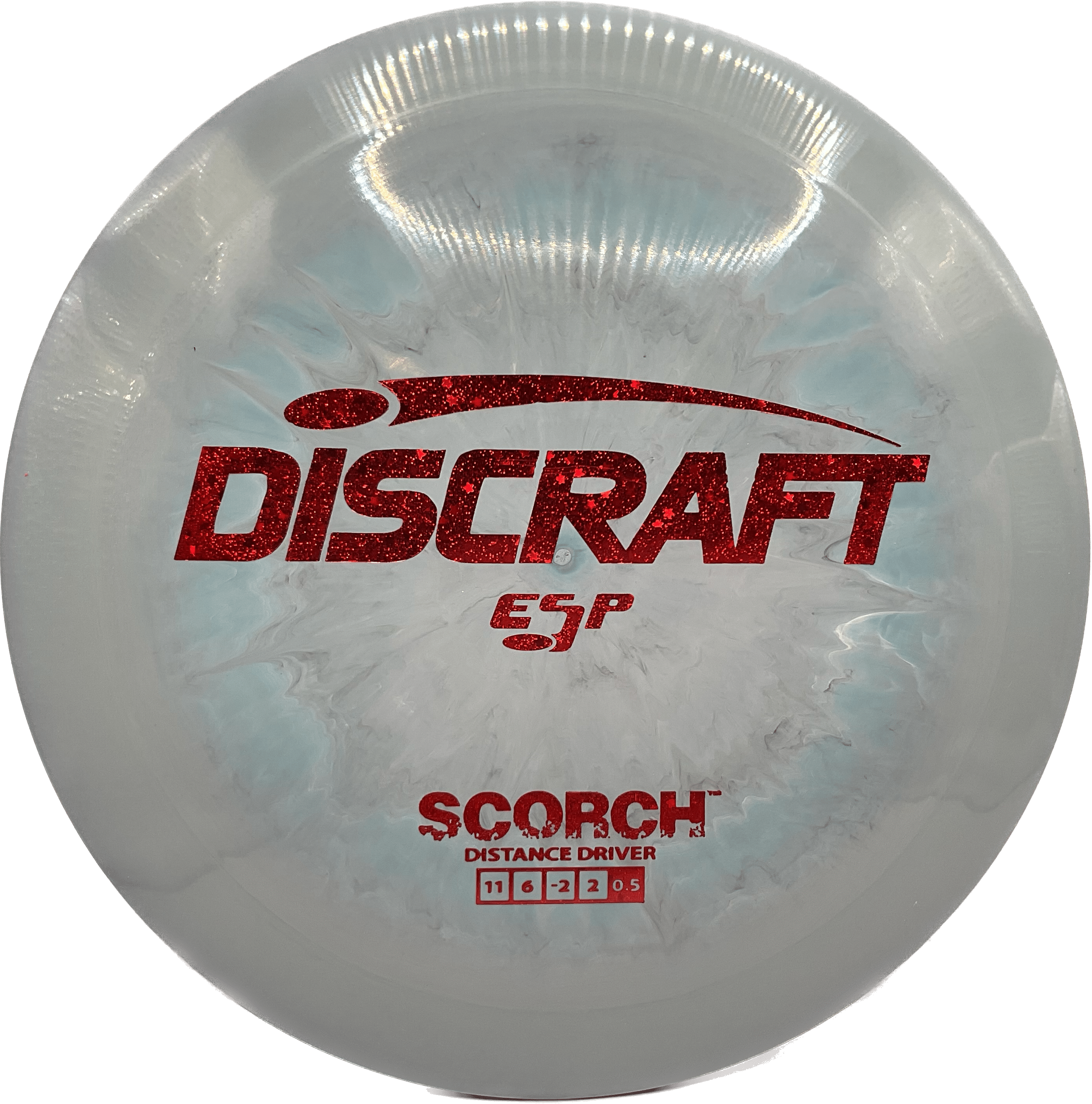 Overthrow Disc Golf Disc Discraft Scorch, ESP, 173-174, Faded Greyish-Blue, Red Galaxy