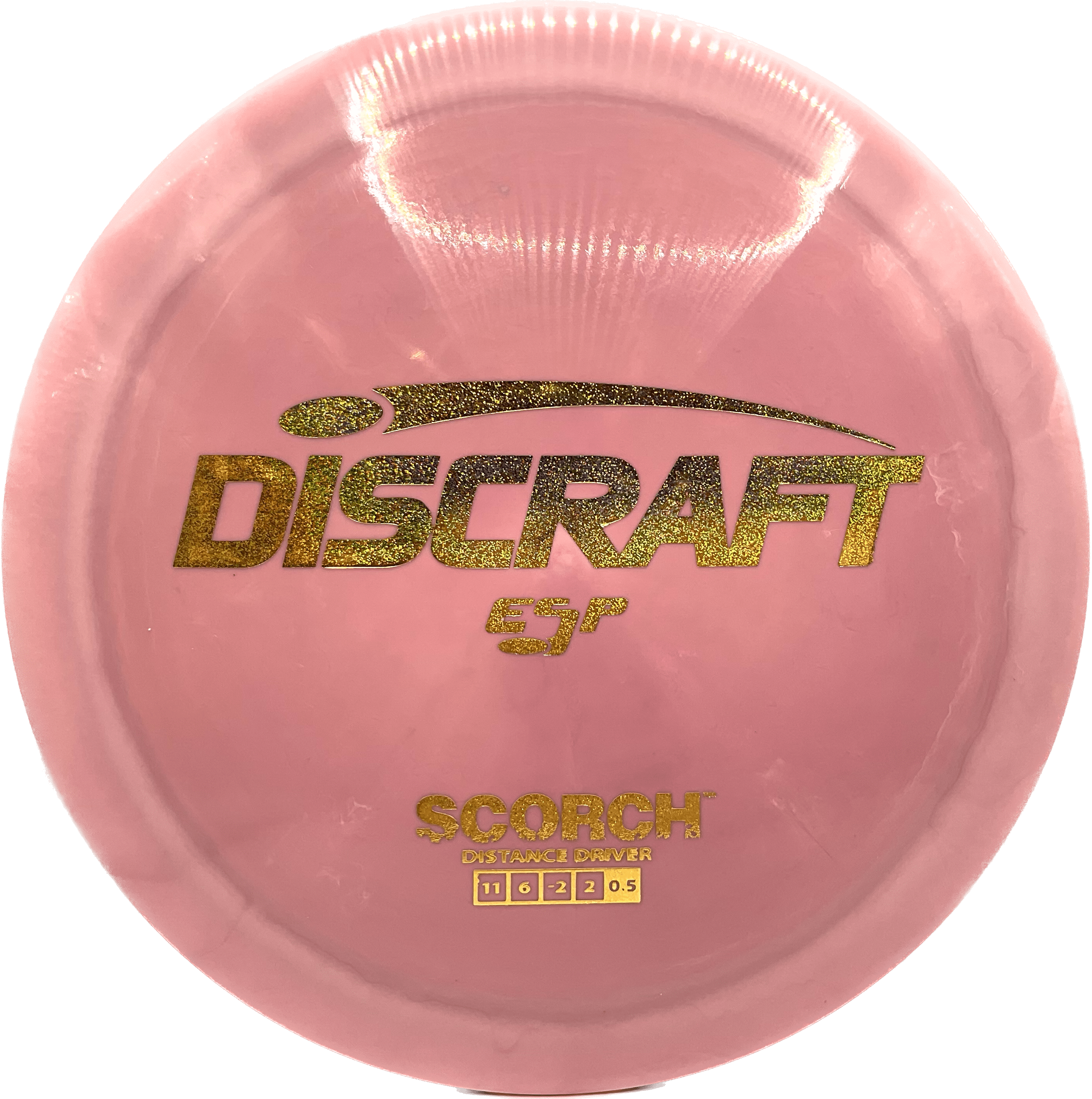Overthrow Disc Golf Disc Discraft Scorch, ESP, 173-174, Faded Pink, Gold Sparkles