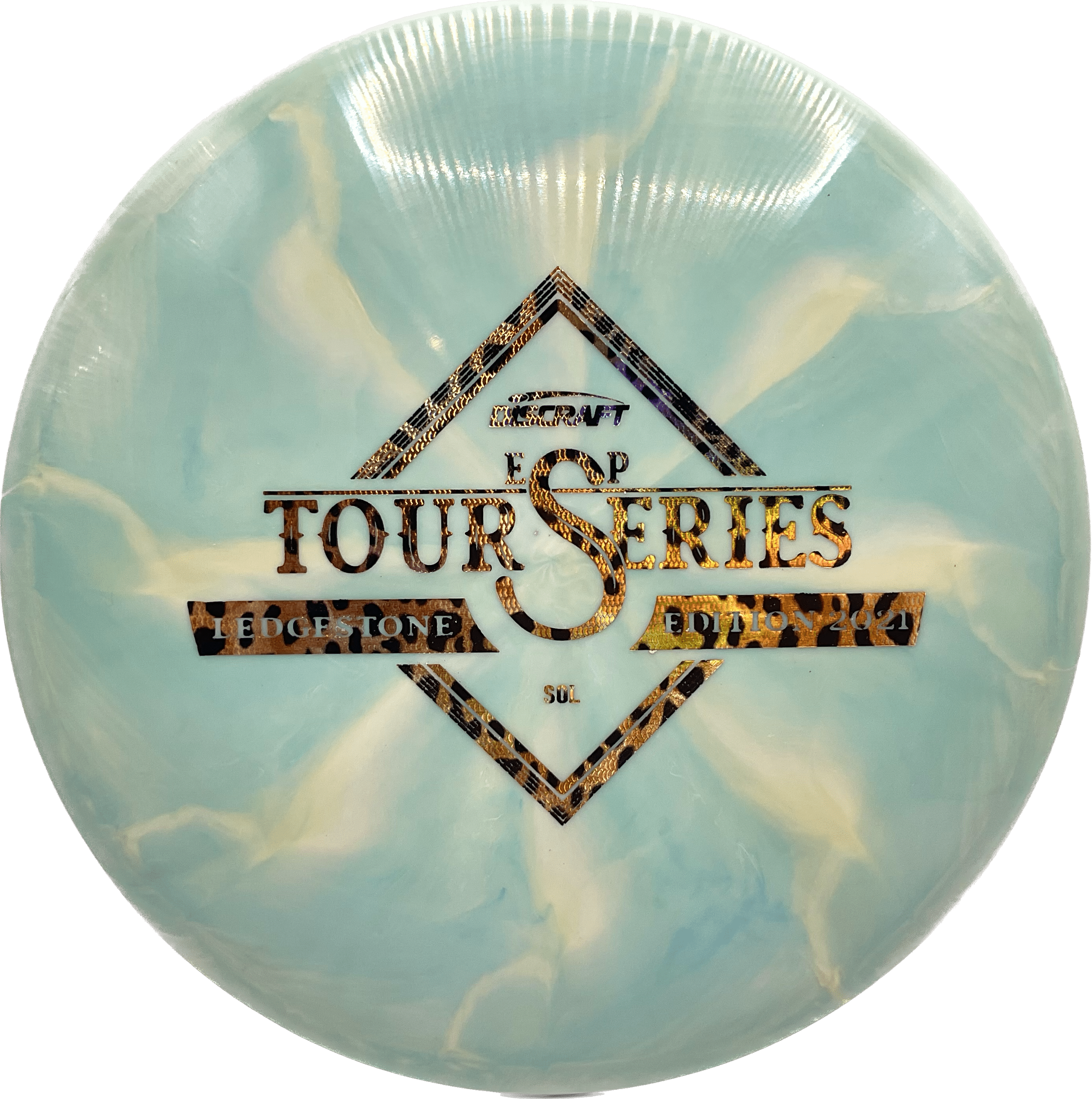 Overthrow Disc Golf Disc Discraft Sol, TS ESP, 173-174, Light Blue Burst, Leopard Stamp