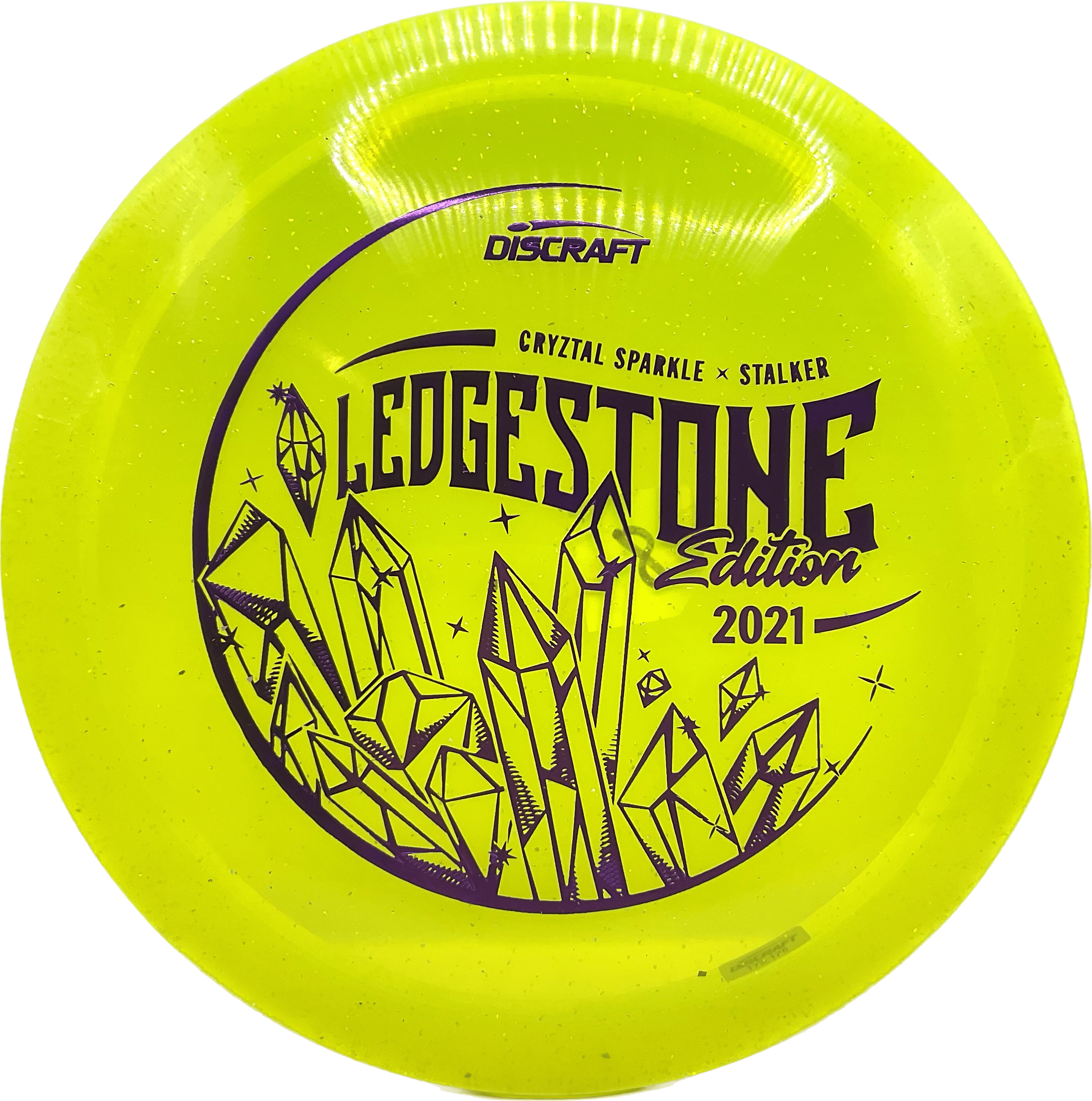 Overthrow Disc Golf Disc Discraft Stalker, CryZtal Sparkle, 175-176, Lemon-Lime Yellow, Purple Matte