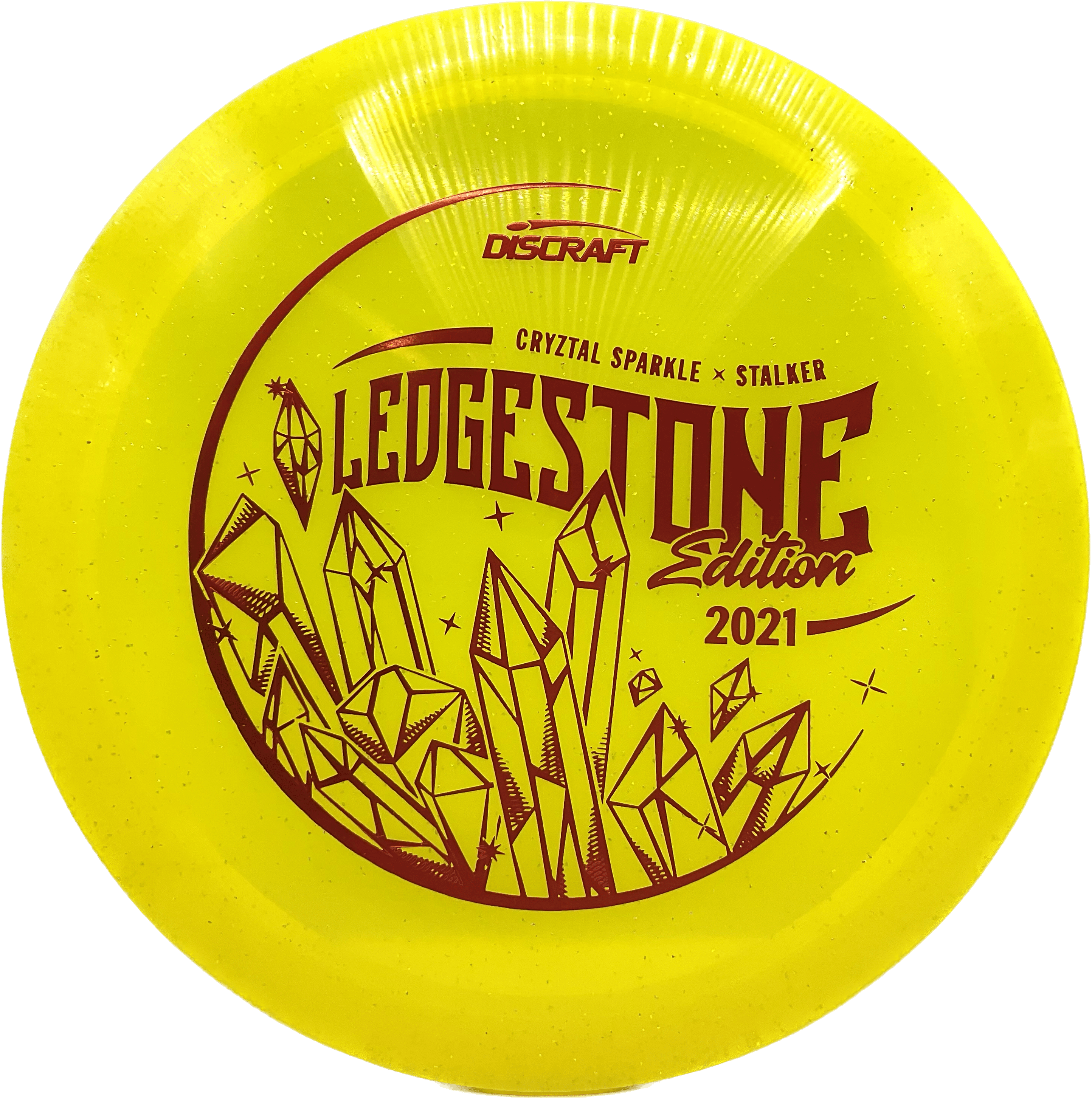 Overthrow Disc Golf Disc Discraft Stalker, CryZtal Sparkle, 175-176, Lemon Yellow, Red Matte