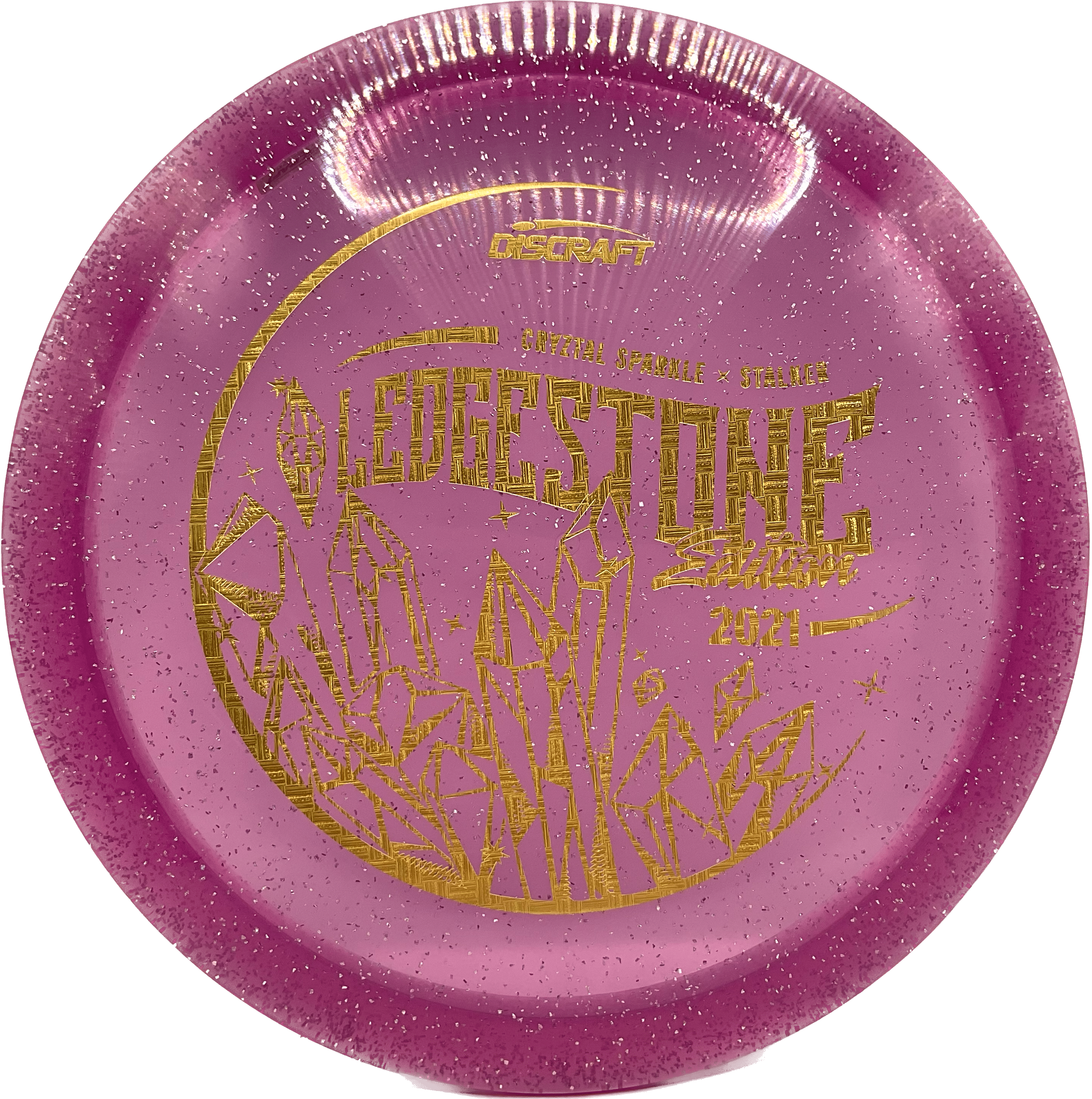 Overthrow Disc Golf Disc Discraft Stalker, CryZtal Sparkle, 175-176, Purple, Gold Basket Weave