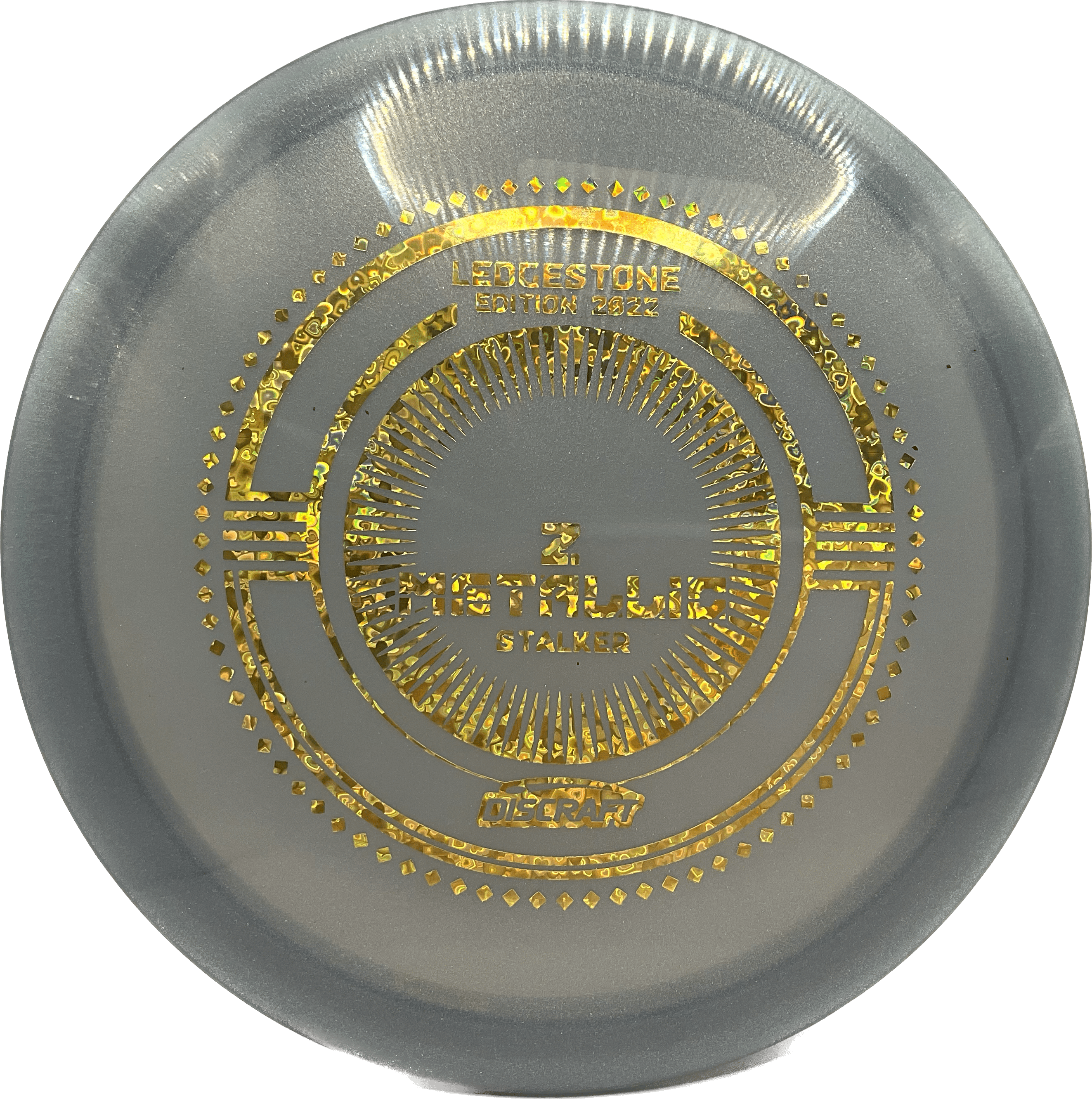 Overthrow Disc Golf Disc Discraft Stalker, Z Metallic, 175-176, Blue, Gold Hearts