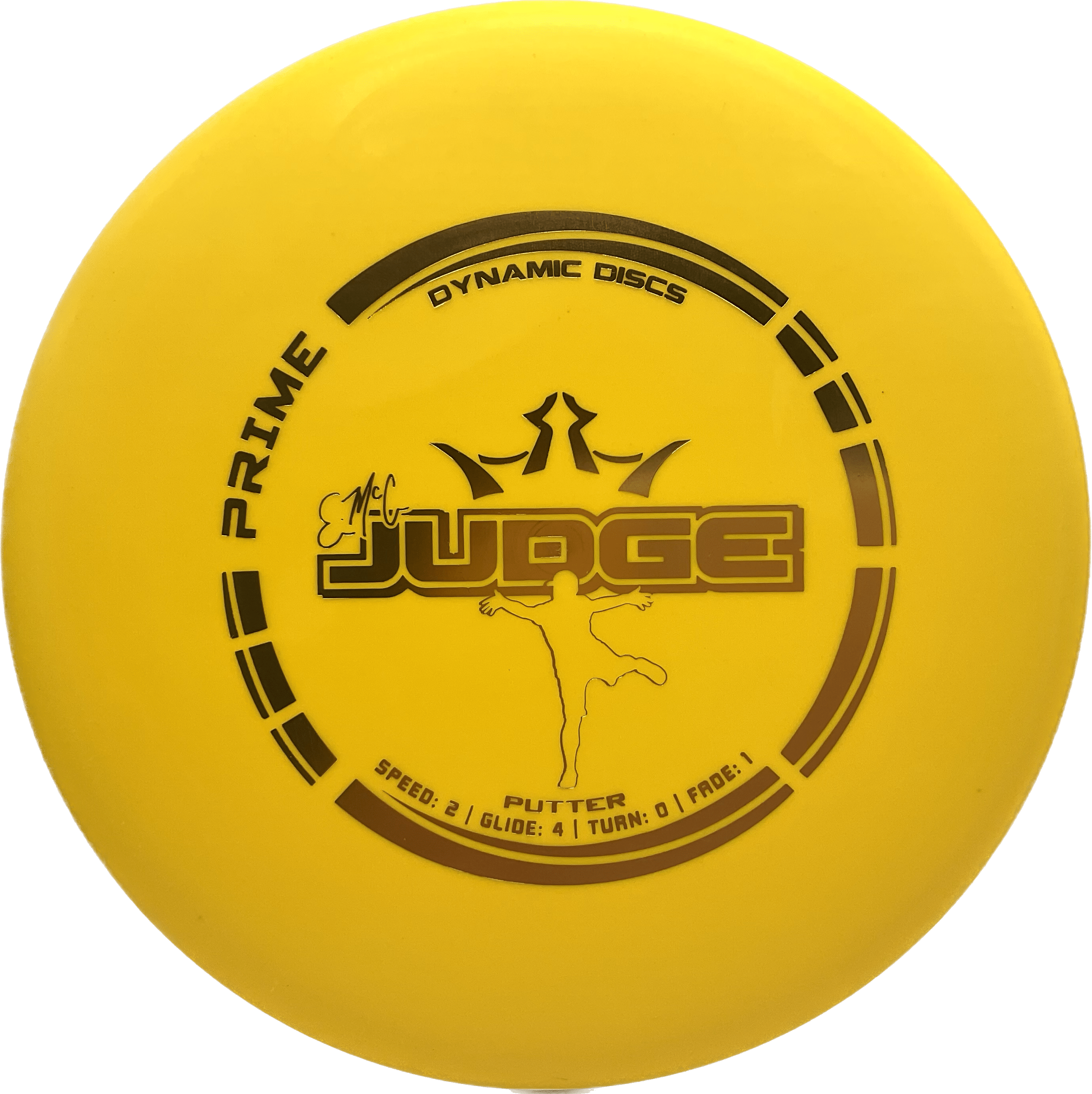Overthrow Disc Golf Disc Dynamic Discs EMac Judge, Prime, 174, Banana Yellow, Gold Metallic