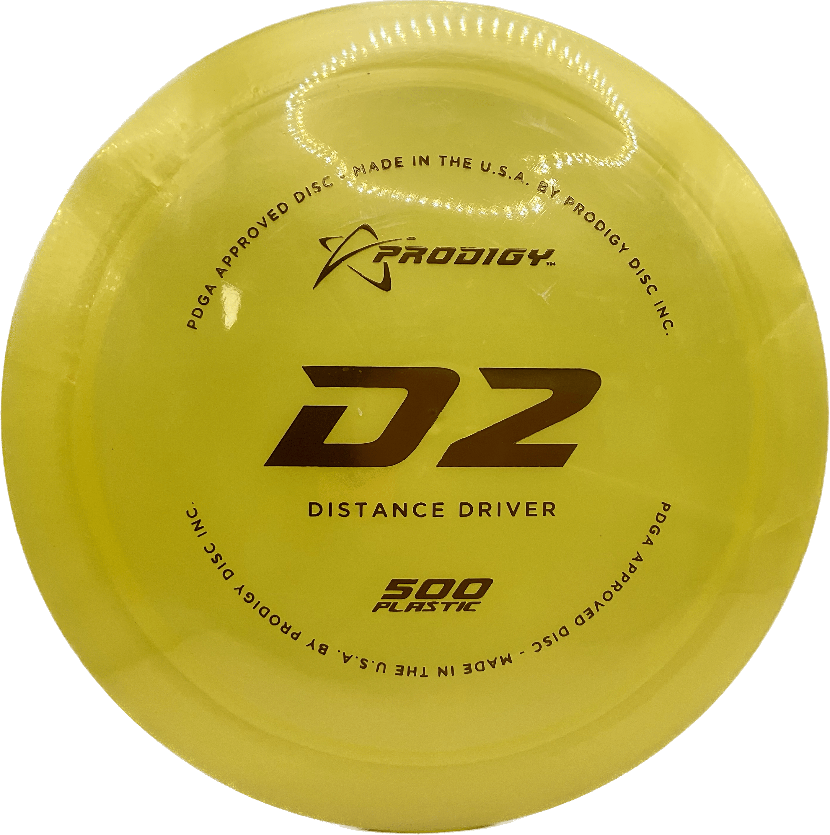 Overthrow Disc Golf Disc Prodigy D2, 500, 170-175, Yellow, Gold Matte