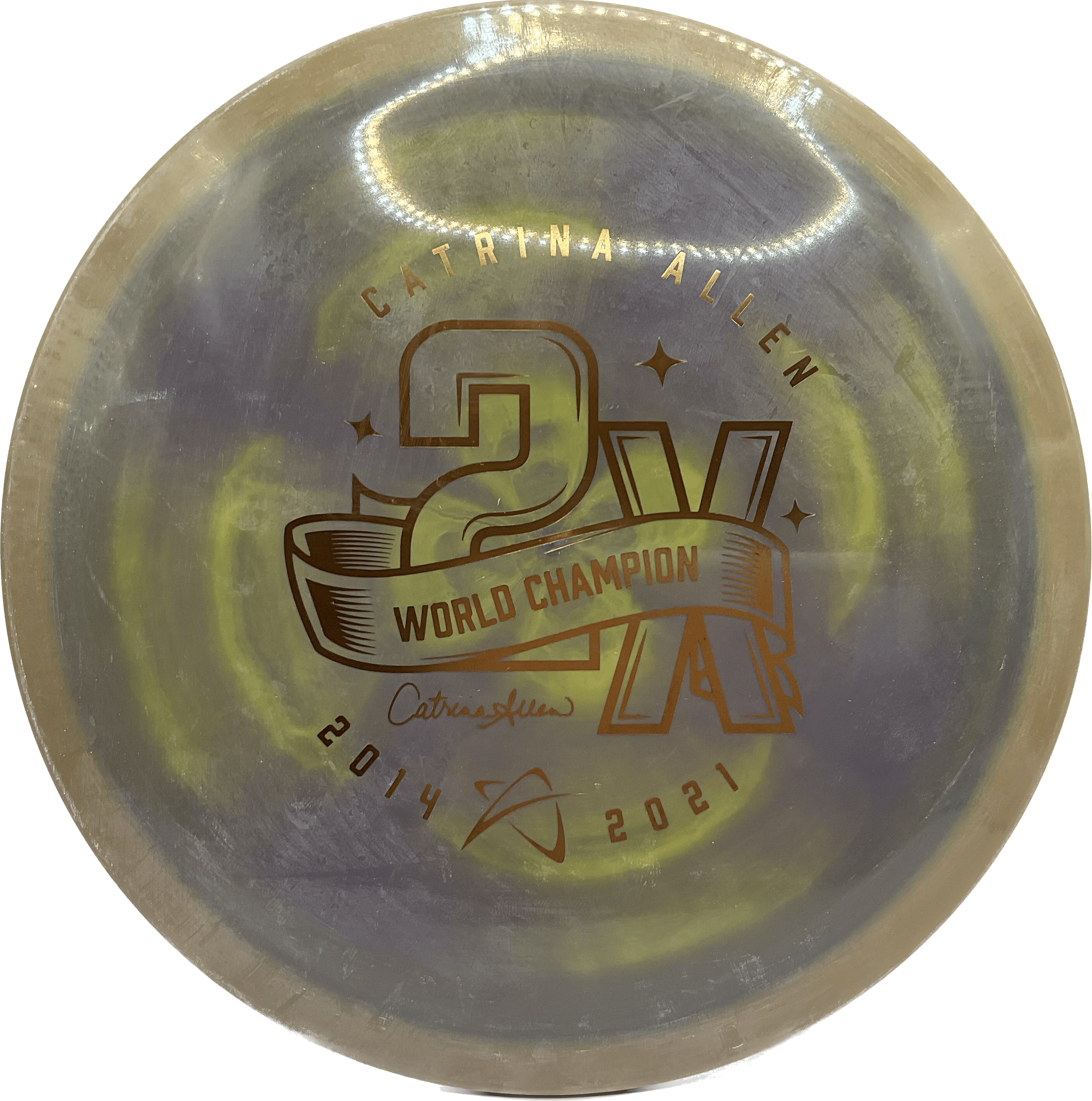 Overthrow Disc Golf Disc Prodigy F7, 400G, 170-175, Grey/Purple/Green Burst, Gold Metallic