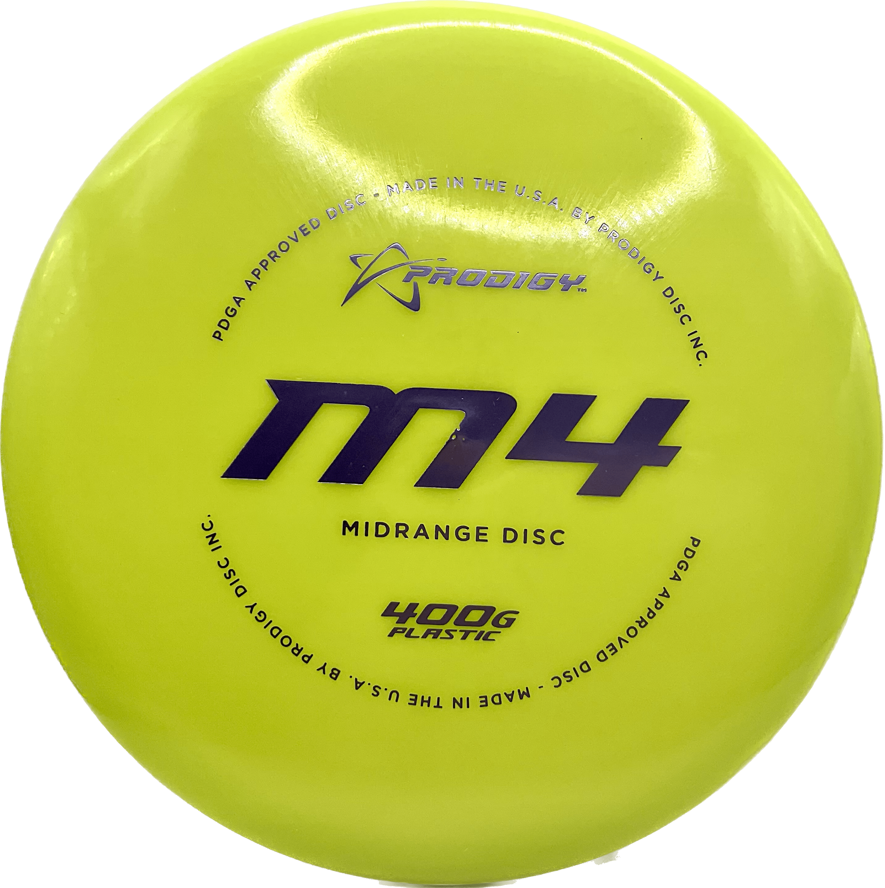 Overthrow Disc Golf Disc Prodigy M4, 400G, 176+, Highlighter Yellow, Purple Metallic