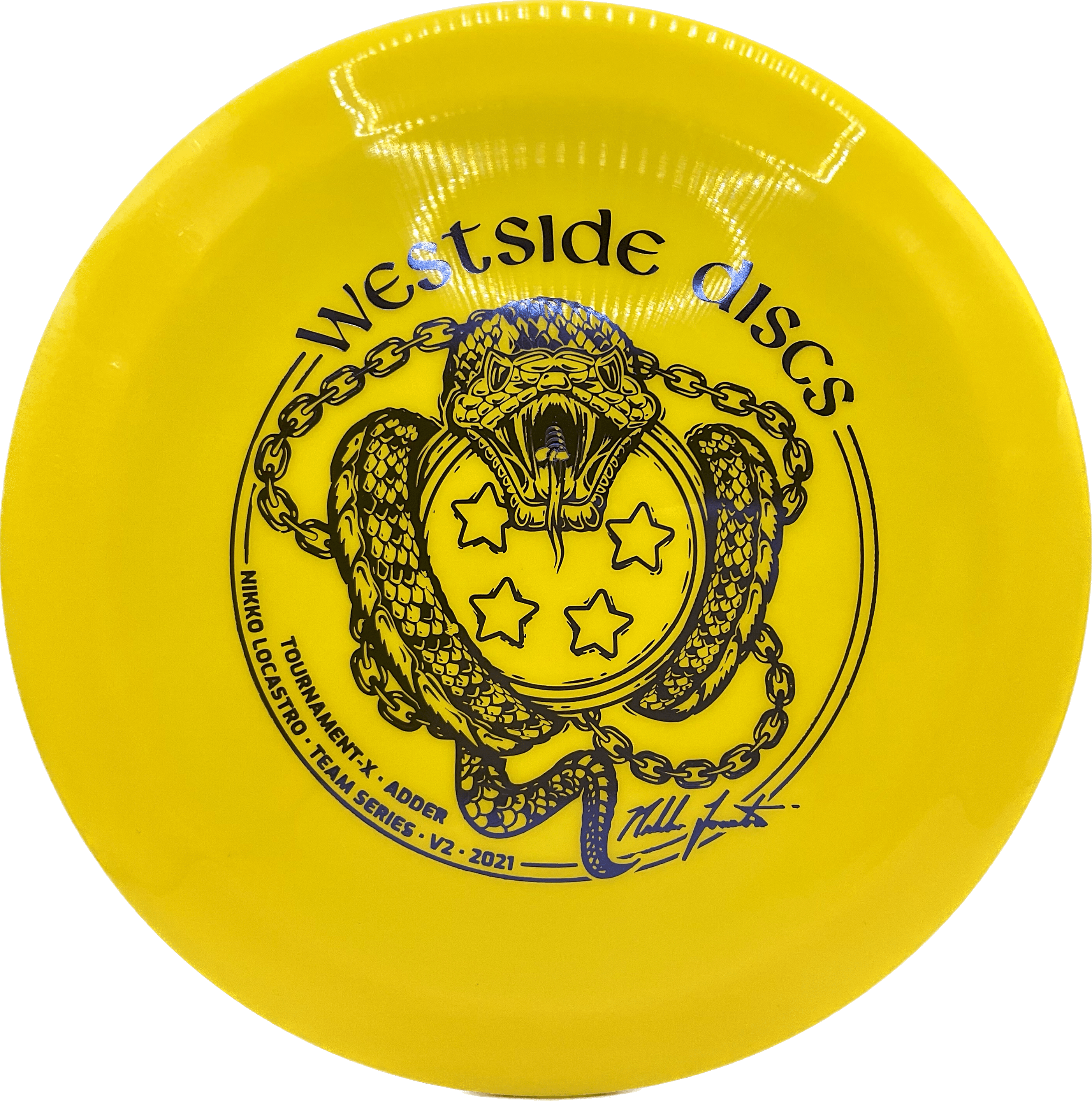 Overthrow Disc Golf Disc Tournament-X - 173 - Dark Yellow - Blue Metallic Westside Adder