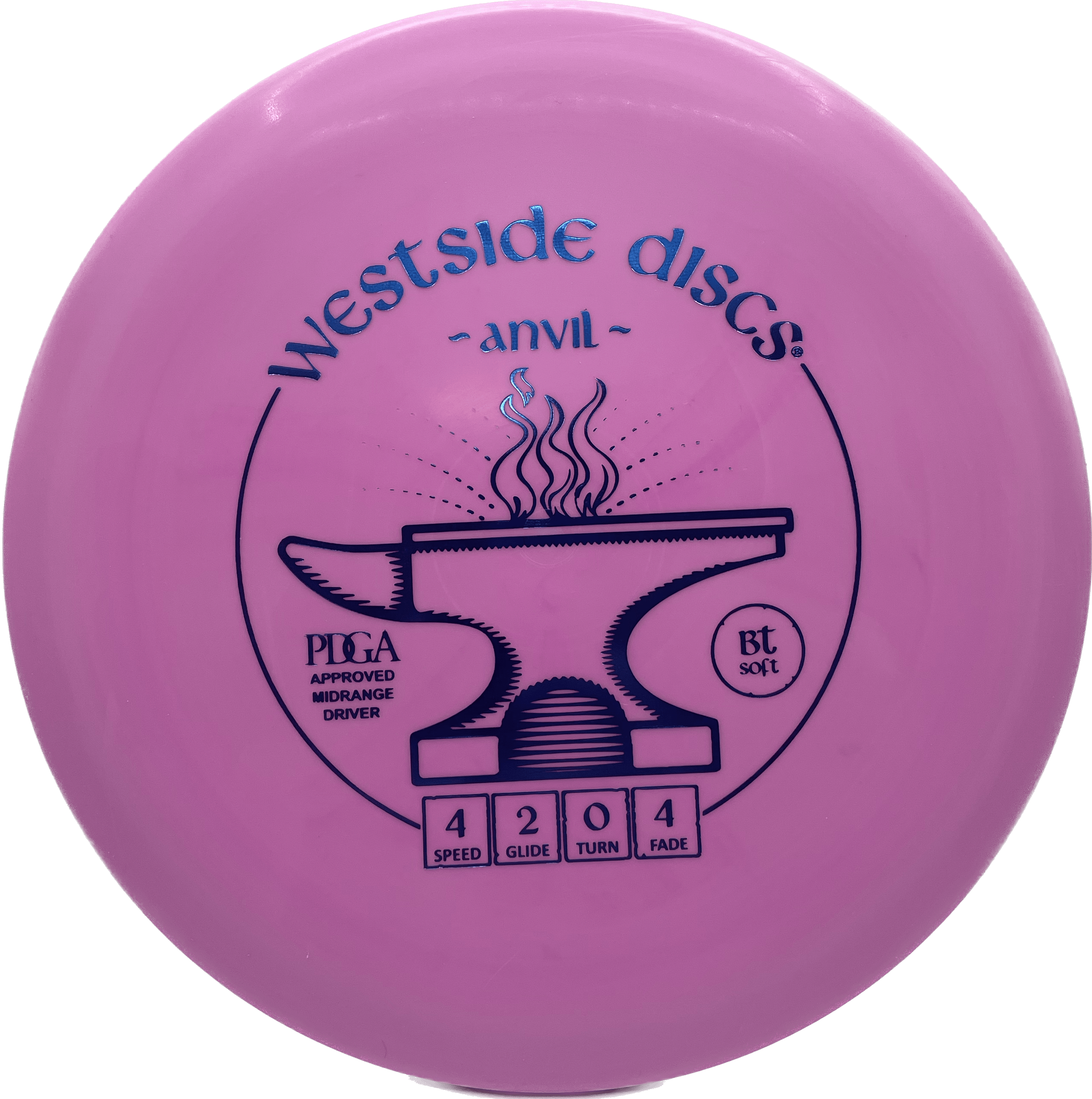 Overthrow Disc Golf Disc Westside Anvil, BT Soft, 171-176, Pink, Blue Metallic