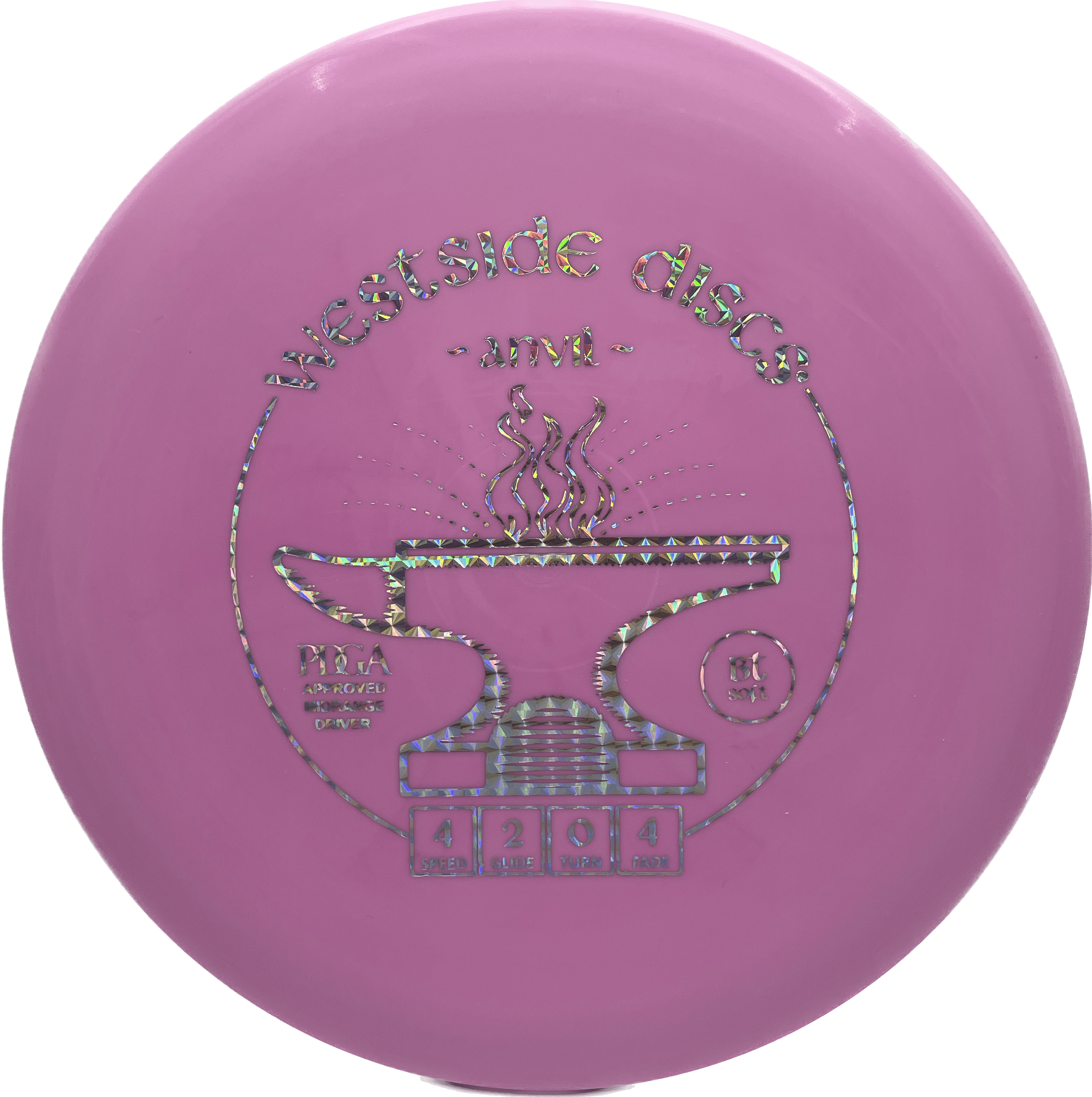 Overthrow Disc Golf Disc Westside Anvil, BT Soft, 171-176, Pink, Silver Squares